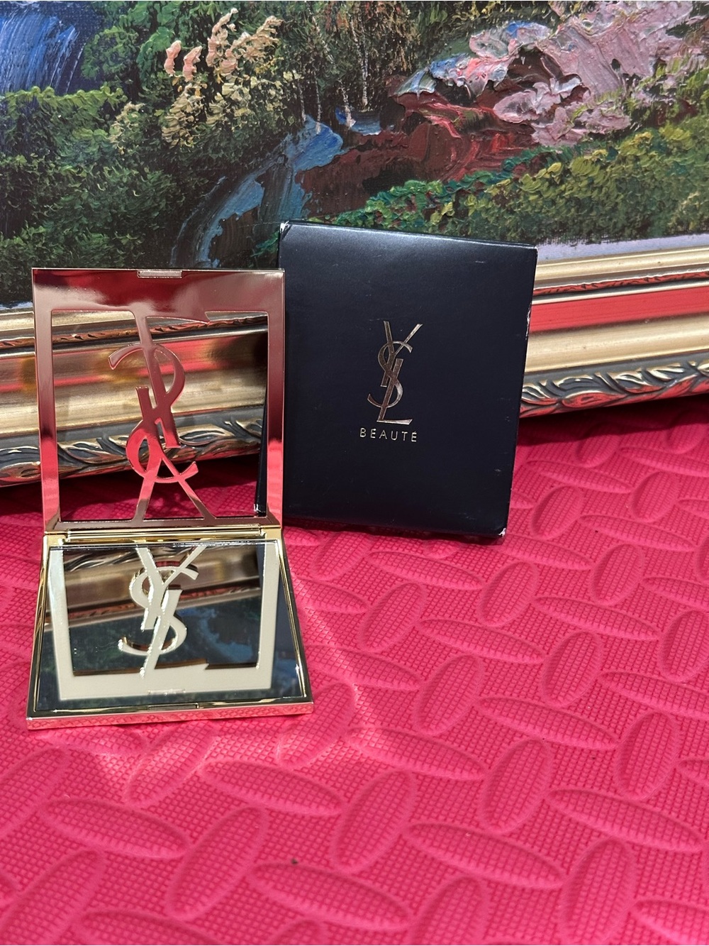 Yves Saint Laurent Gold-tone Logo Compact Mirror with Black Box